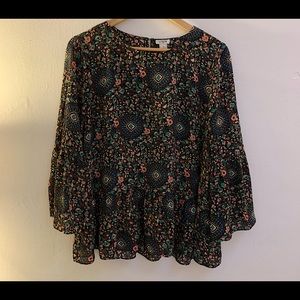 J.Crew Modern Floral Ruffle Sleeve Top